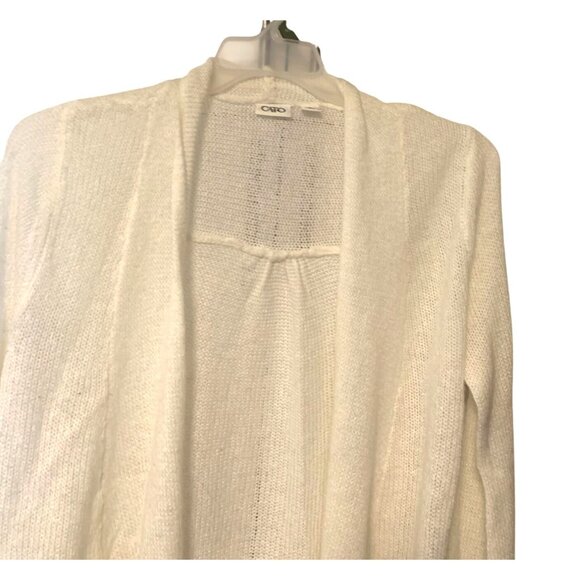 Cato Womens Size Large Cardigan Sweater open Front White Double Flutter Sleeve L - Picture 2 of 4